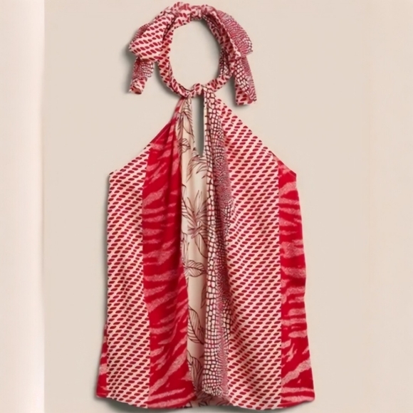 Banana Republic Factory Tops - NWT Banana Republic Factory Red Sunset Satin Twist Neck Halter Tank Top XL